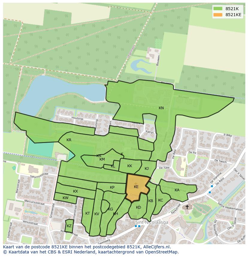 Afbeelding van het postcodegebied 8521 KE op de kaart.
