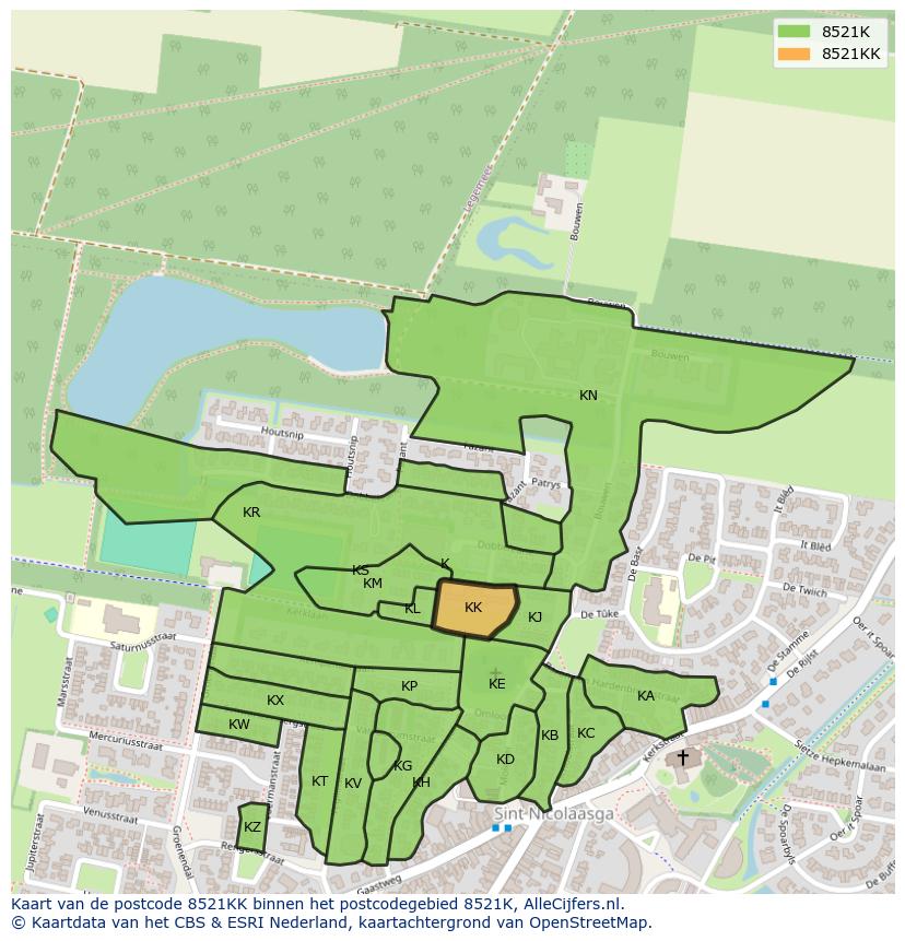 Afbeelding van het postcodegebied 8521 KK op de kaart.