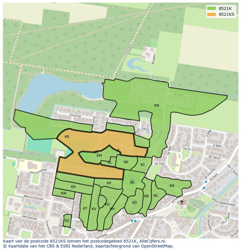 Afbeelding van het postcodegebied 8521 KS op de kaart.