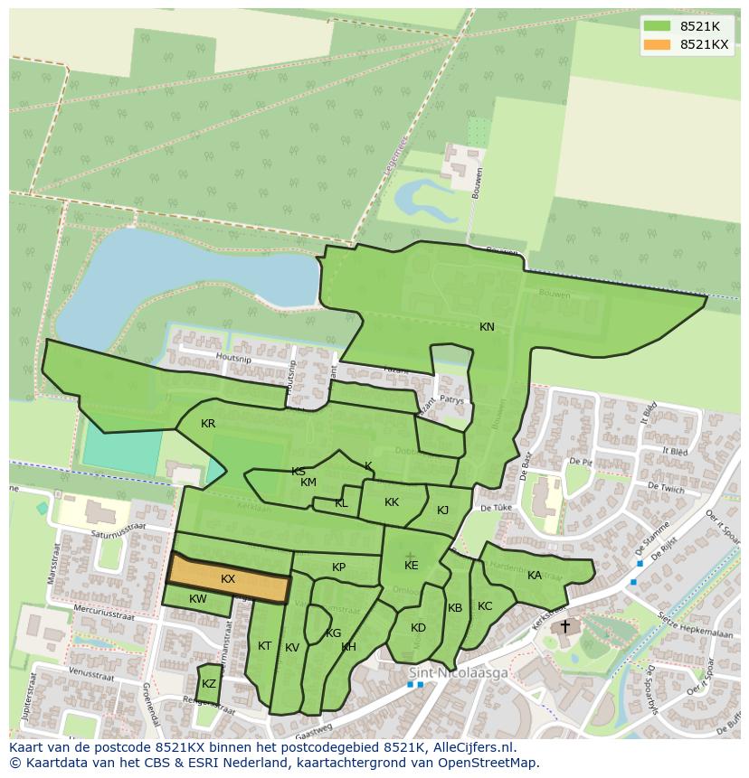 Afbeelding van het postcodegebied 8521 KX op de kaart.