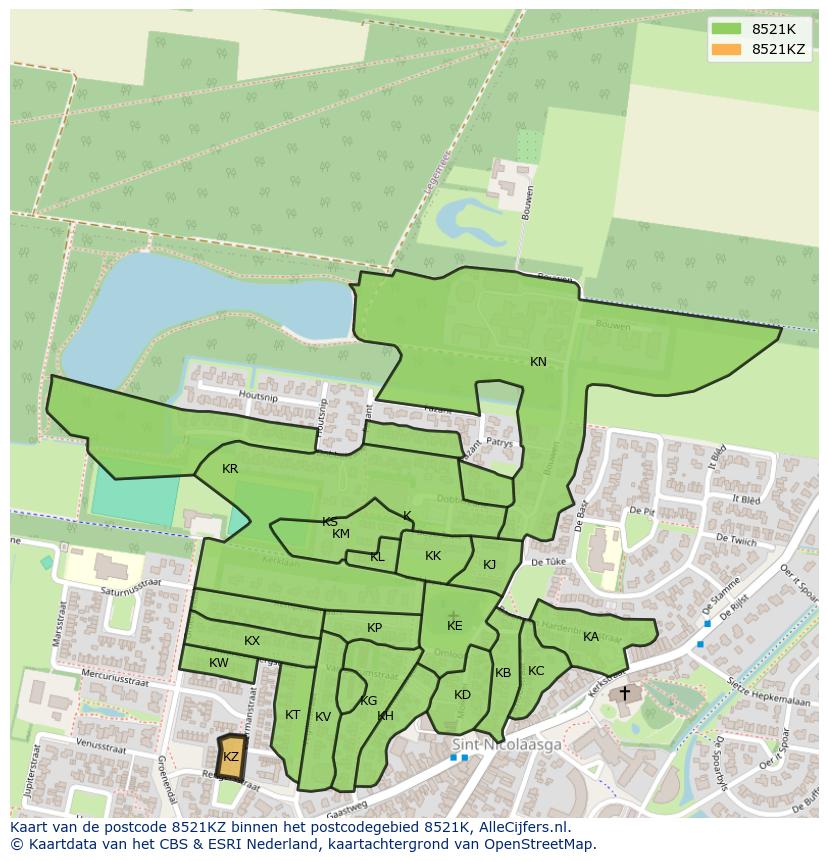 Afbeelding van het postcodegebied 8521 KZ op de kaart.