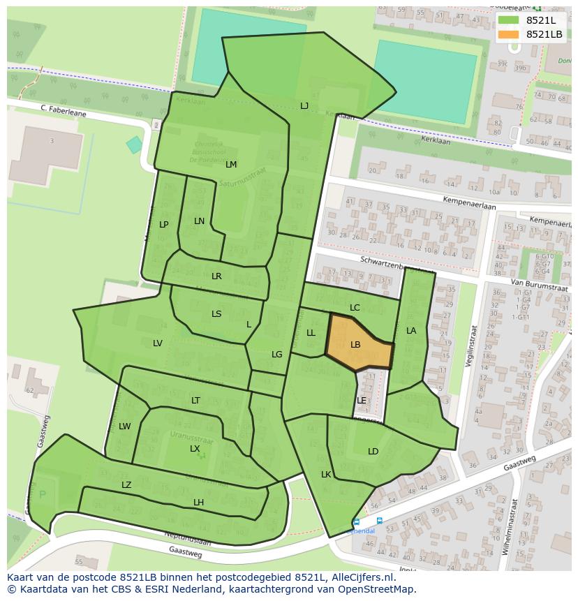Afbeelding van het postcodegebied 8521 LB op de kaart.