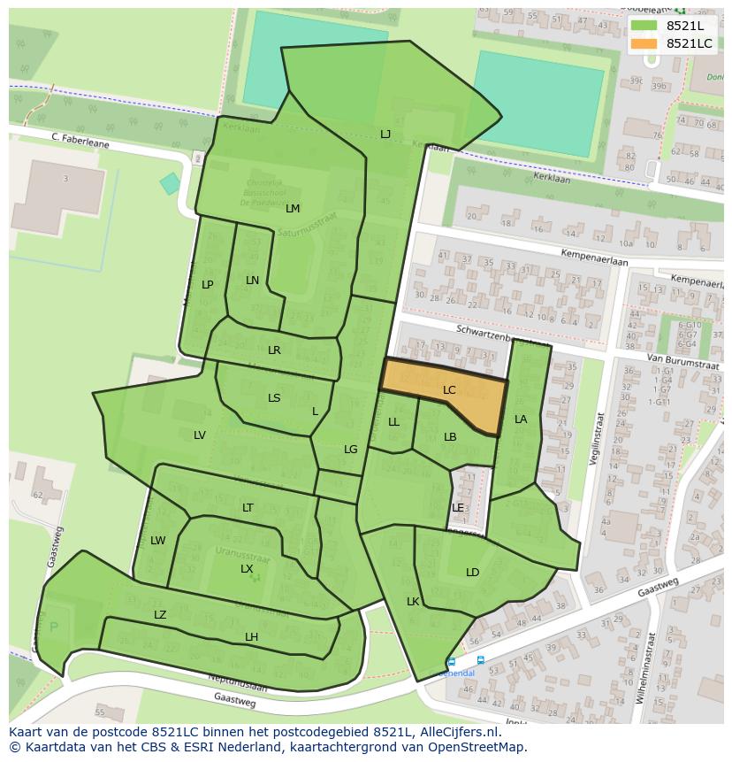 Afbeelding van het postcodegebied 8521 LC op de kaart.