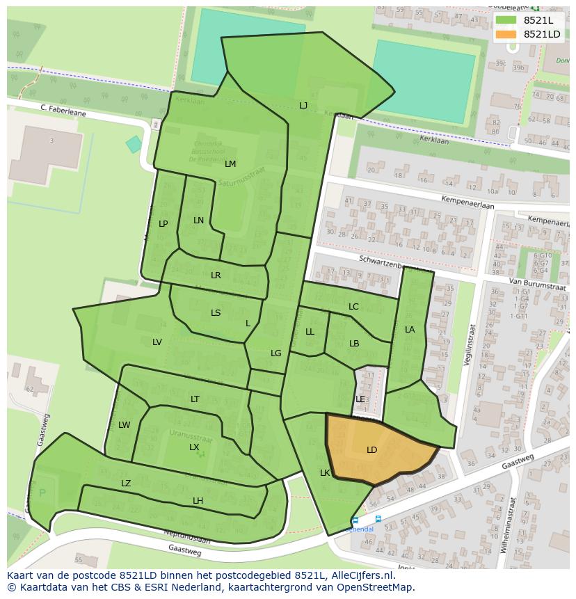 Afbeelding van het postcodegebied 8521 LD op de kaart.