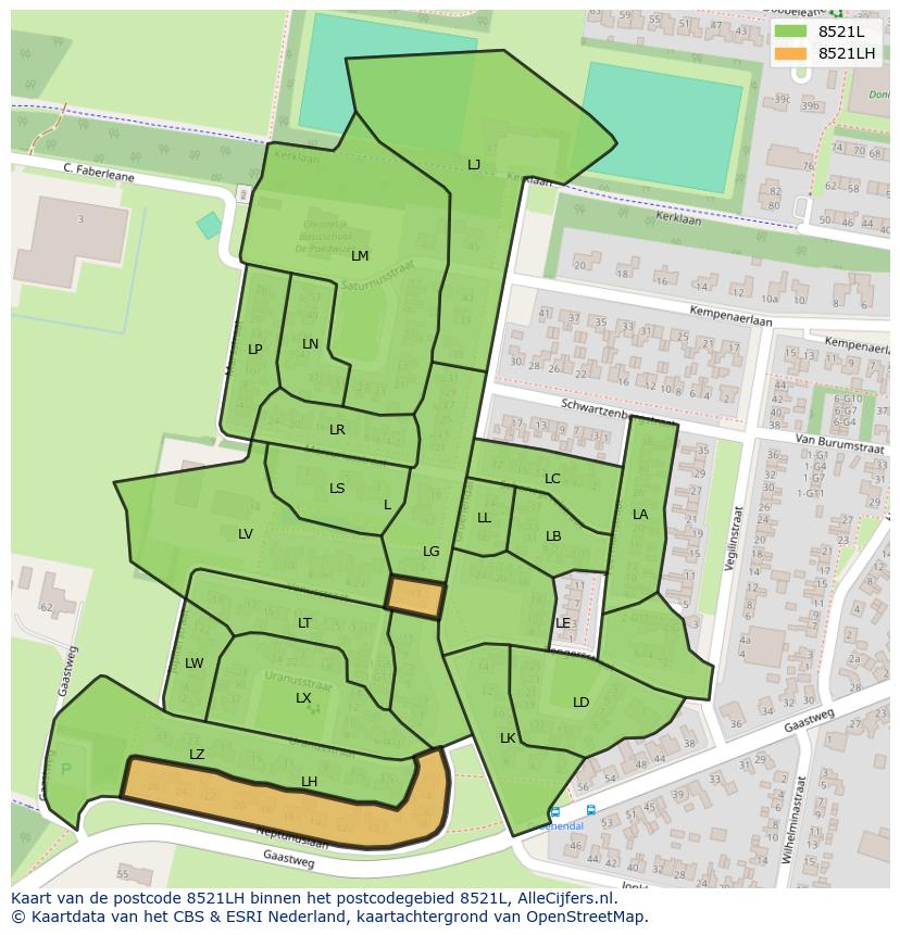 Afbeelding van het postcodegebied 8521 LH op de kaart.