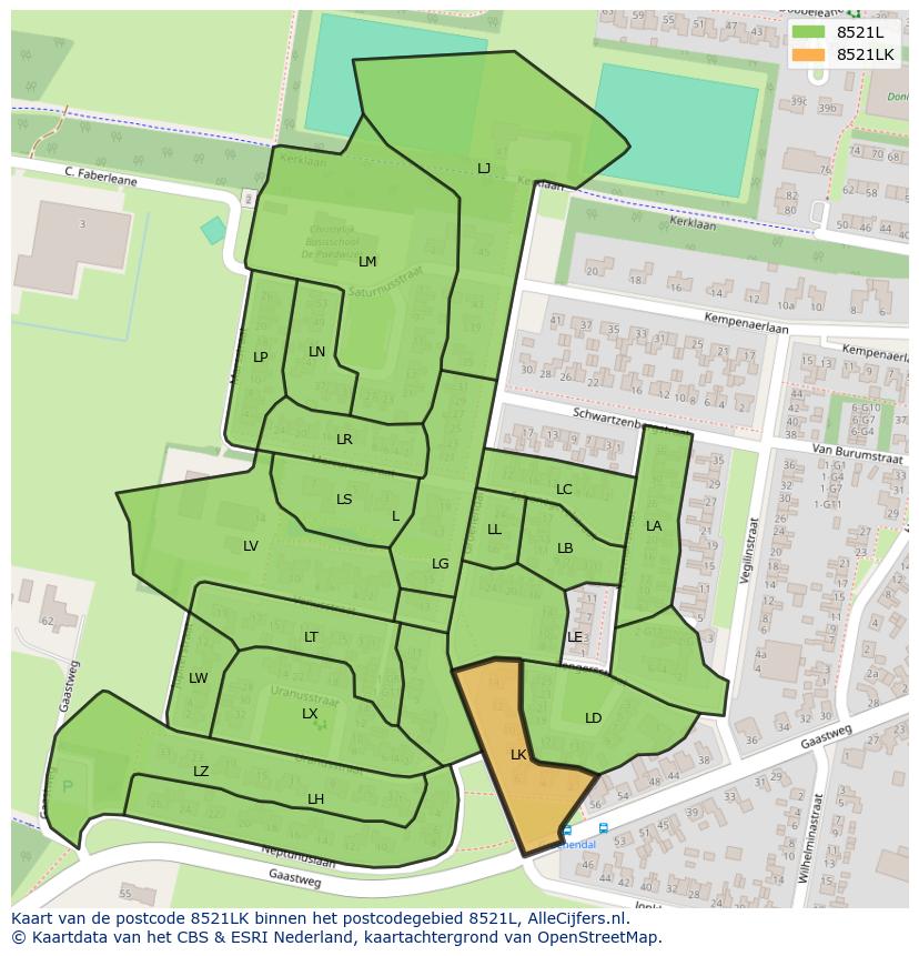 Afbeelding van het postcodegebied 8521 LK op de kaart.