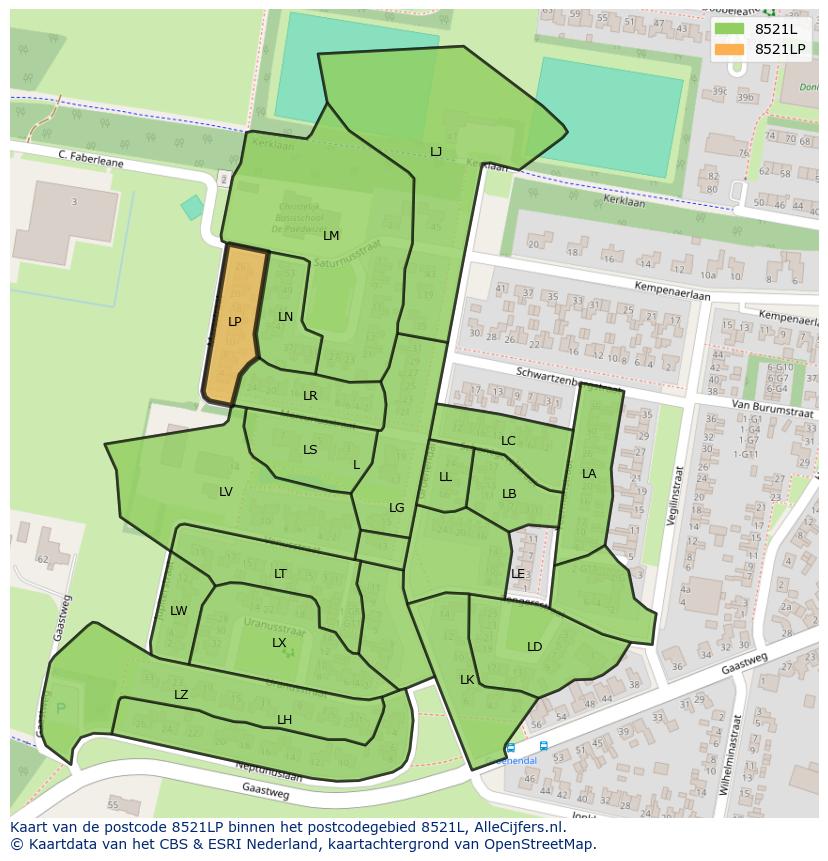 Afbeelding van het postcodegebied 8521 LP op de kaart.