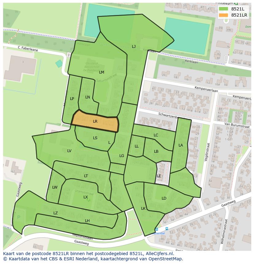 Afbeelding van het postcodegebied 8521 LR op de kaart.