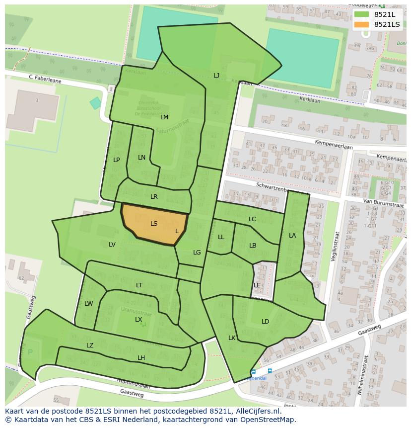 Afbeelding van het postcodegebied 8521 LS op de kaart.