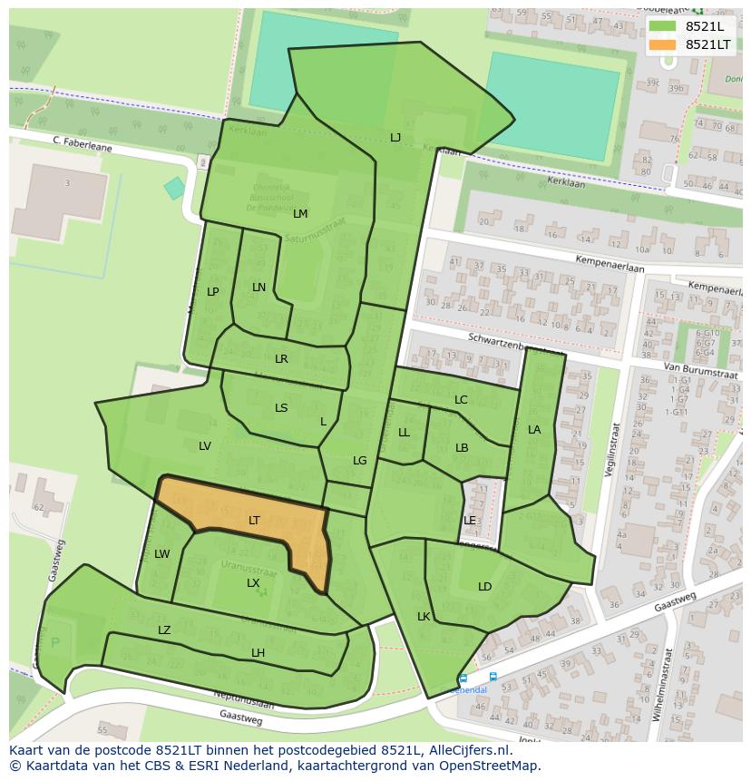 Afbeelding van het postcodegebied 8521 LT op de kaart.