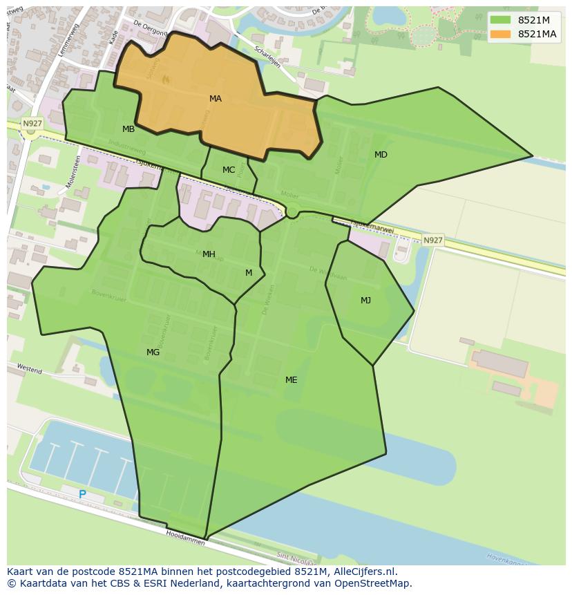 Afbeelding van het postcodegebied 8521 MA op de kaart.