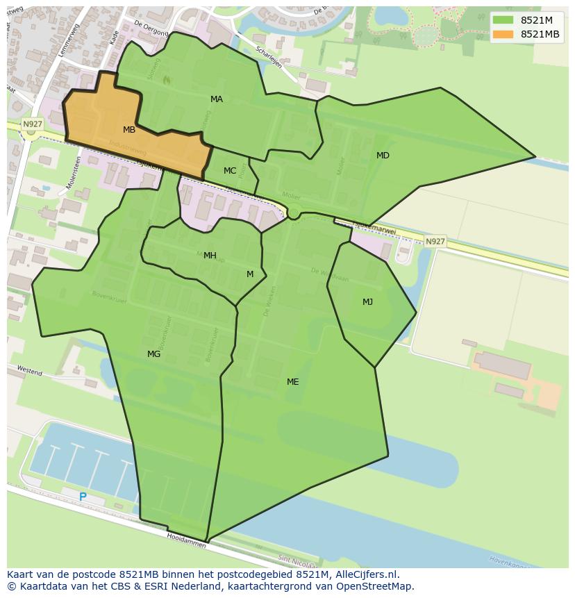 Afbeelding van het postcodegebied 8521 MB op de kaart.