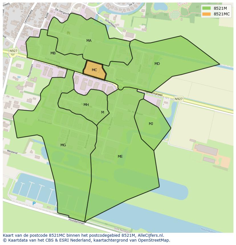 Afbeelding van het postcodegebied 8521 MC op de kaart.