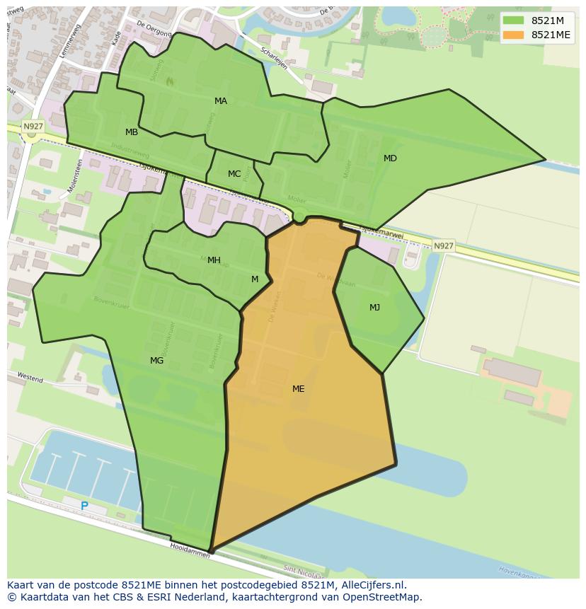 Afbeelding van het postcodegebied 8521 ME op de kaart.