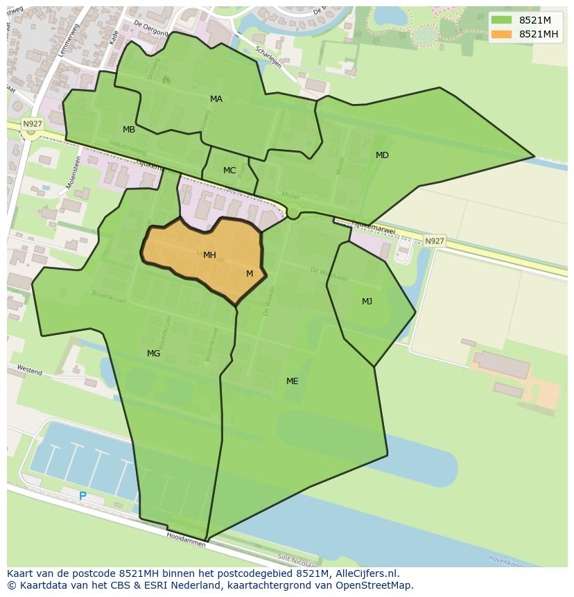 Afbeelding van het postcodegebied 8521 MH op de kaart.