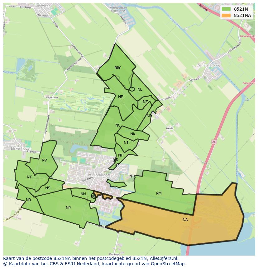 Afbeelding van het postcodegebied 8521 NA op de kaart.
