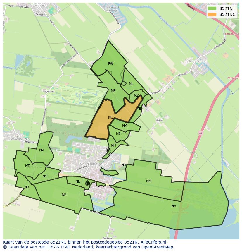 Afbeelding van het postcodegebied 8521 NC op de kaart.