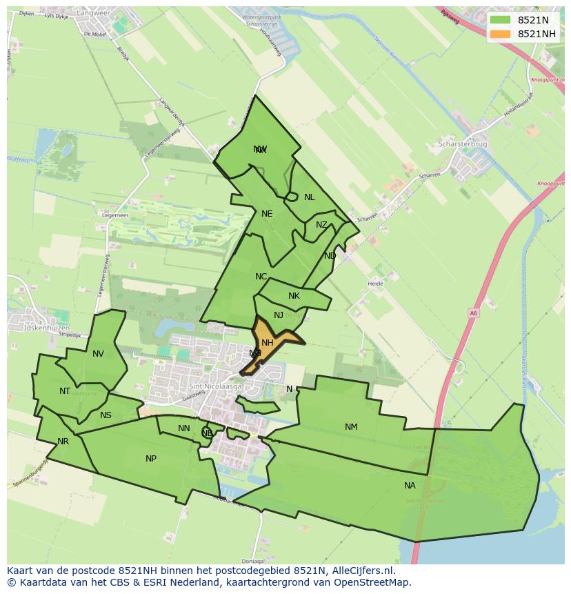 Afbeelding van het postcodegebied 8521 NH op de kaart.