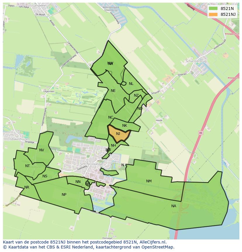 Afbeelding van het postcodegebied 8521 NJ op de kaart.