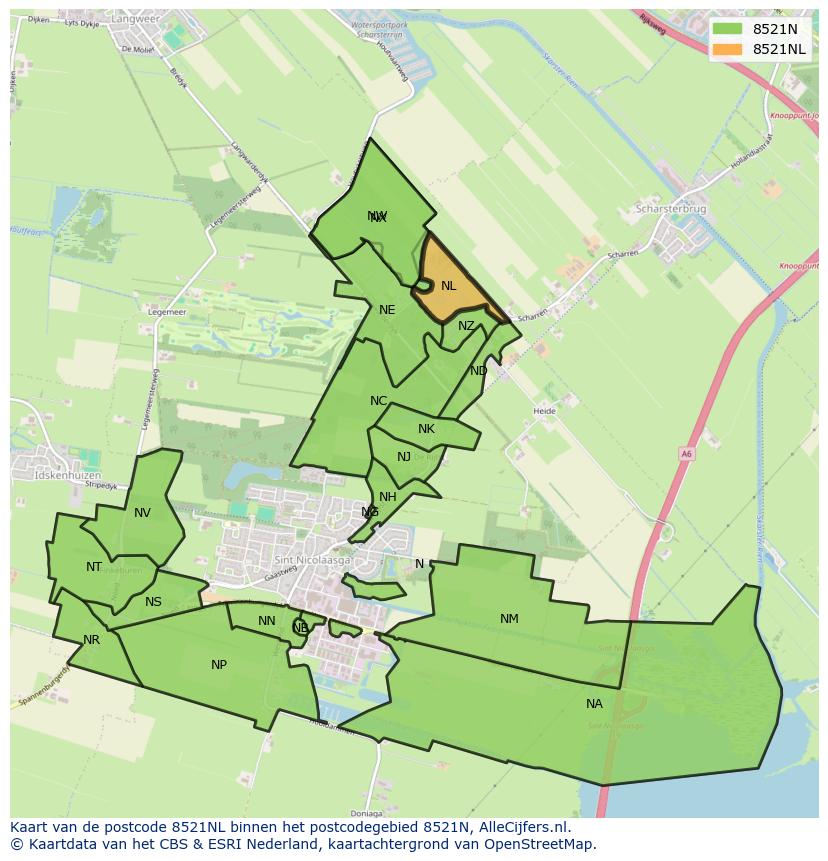 Afbeelding van het postcodegebied 8521 NL op de kaart.