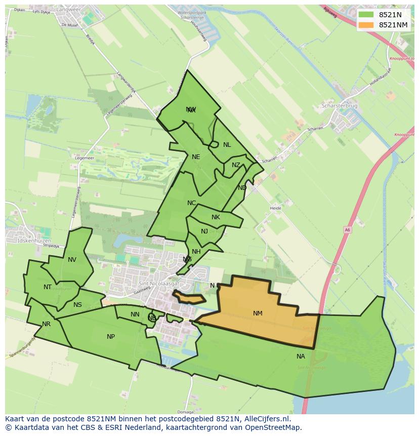 Afbeelding van het postcodegebied 8521 NM op de kaart.