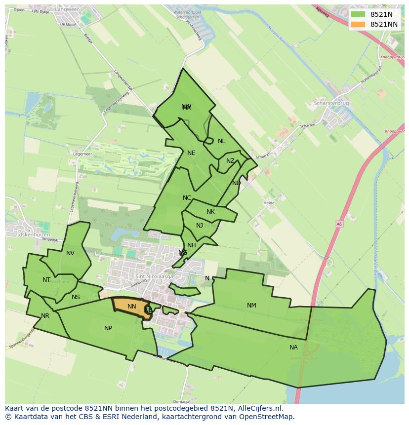 Afbeelding van het postcodegebied 8521 NN op de kaart.