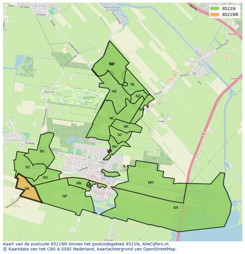 Afbeelding van het postcodegebied 8521 NR op de kaart.