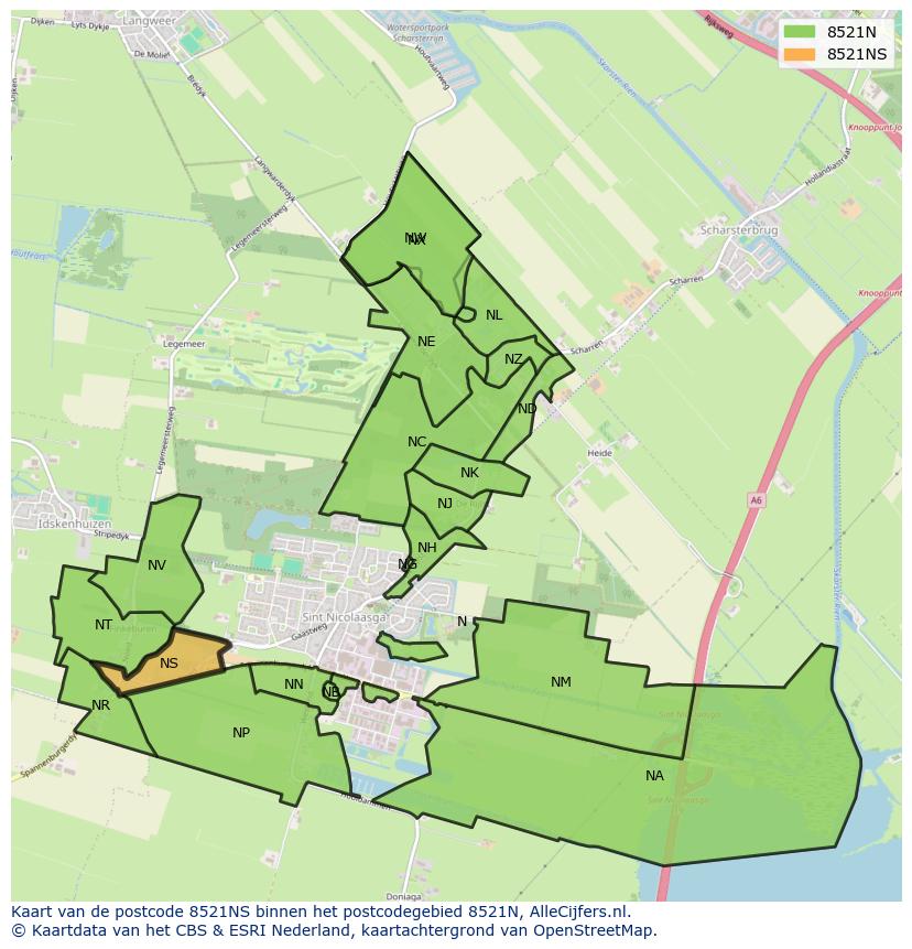 Afbeelding van het postcodegebied 8521 NS op de kaart.