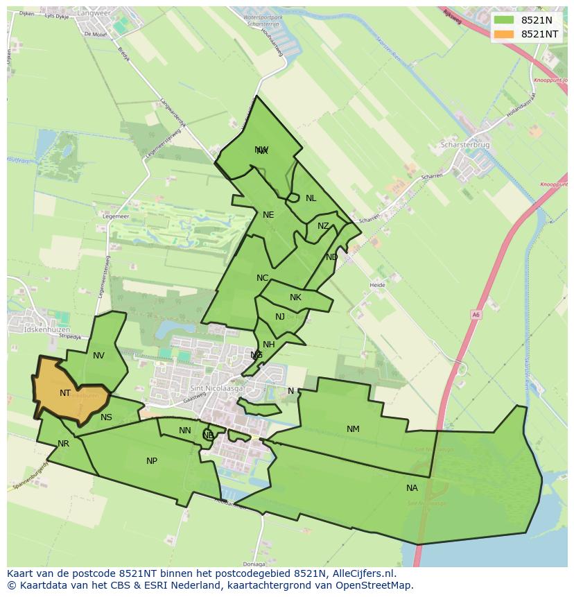Afbeelding van het postcodegebied 8521 NT op de kaart.