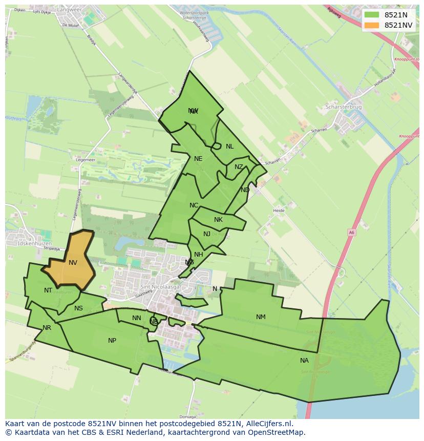 Afbeelding van het postcodegebied 8521 NV op de kaart.