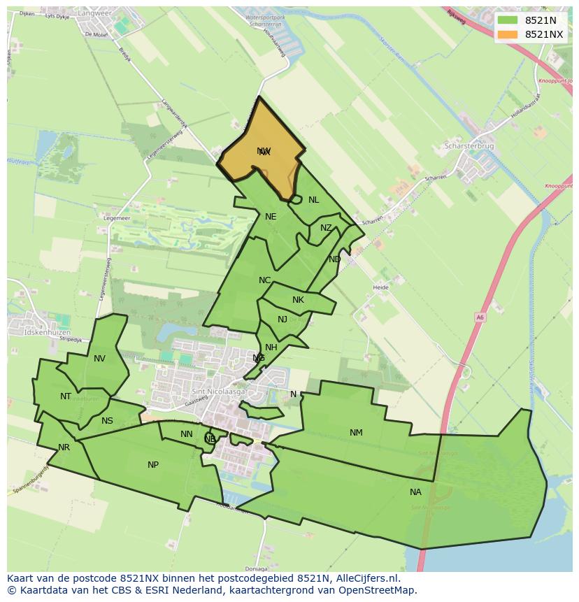 Afbeelding van het postcodegebied 8521 NX op de kaart.