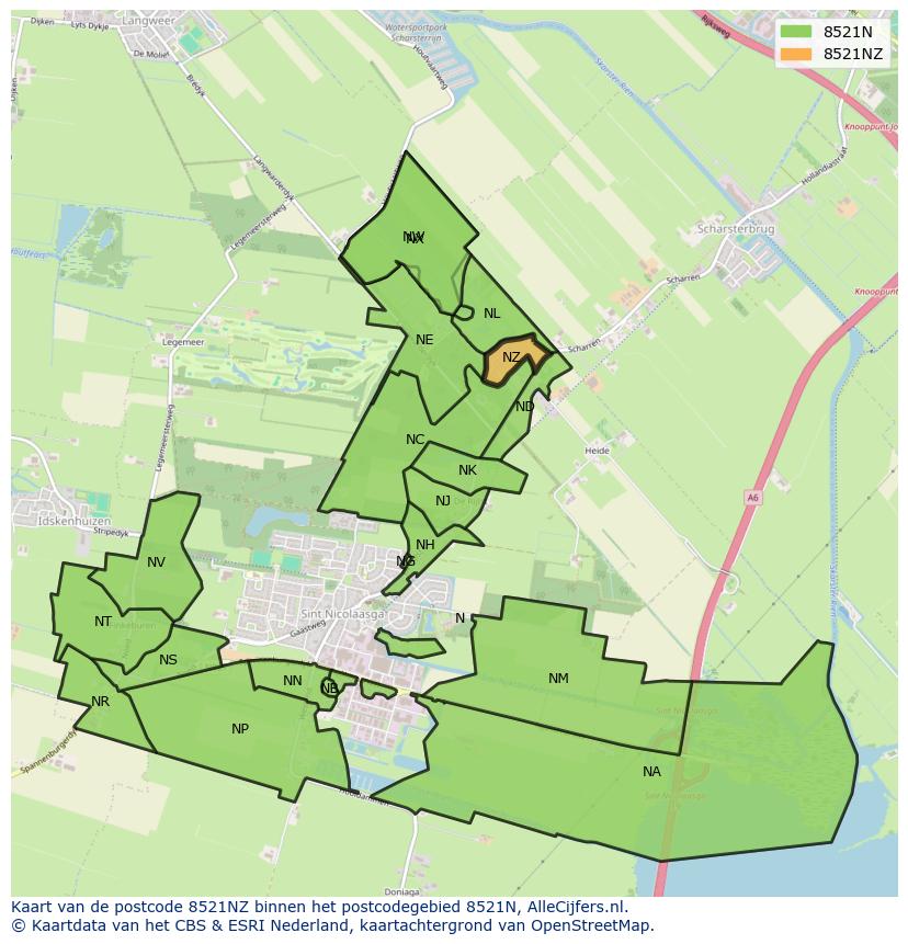 Afbeelding van het postcodegebied 8521 NZ op de kaart.