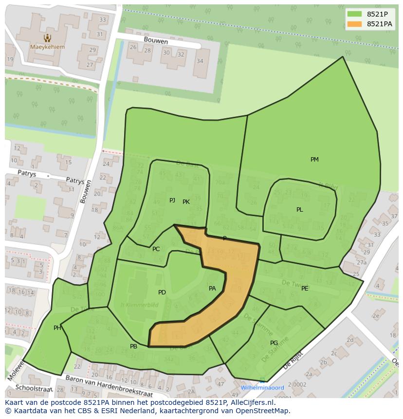 Afbeelding van het postcodegebied 8521 PA op de kaart.