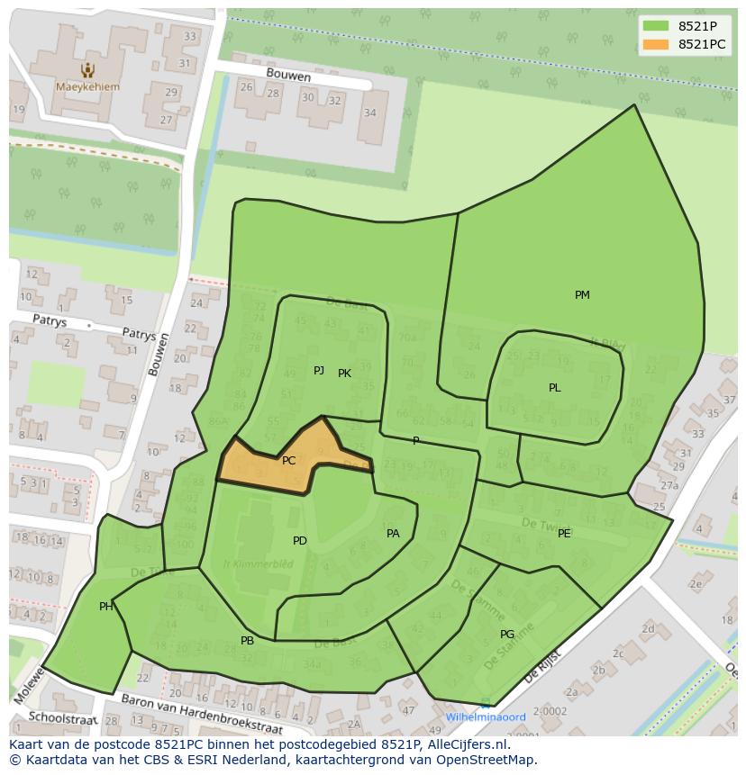 Afbeelding van het postcodegebied 8521 PC op de kaart.