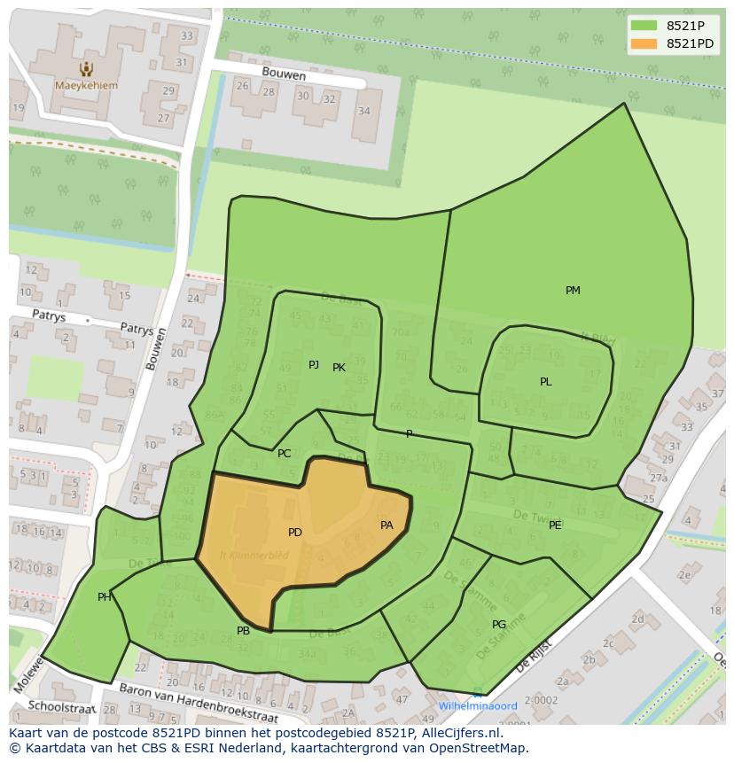 Afbeelding van het postcodegebied 8521 PD op de kaart.