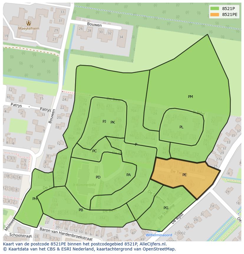 Afbeelding van het postcodegebied 8521 PE op de kaart.