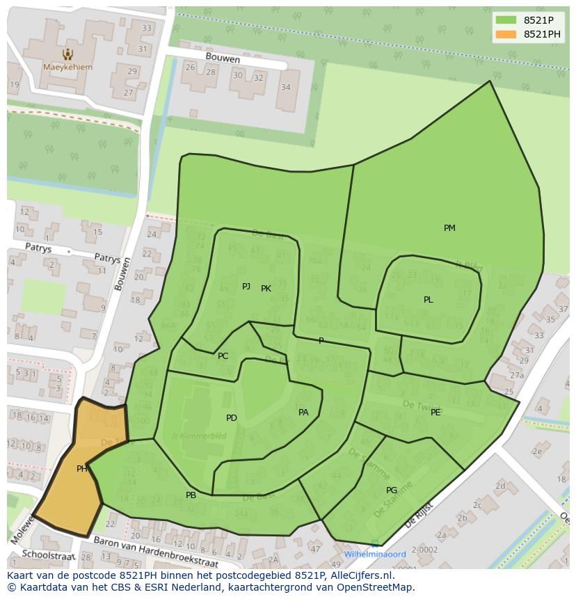 Afbeelding van het postcodegebied 8521 PH op de kaart.