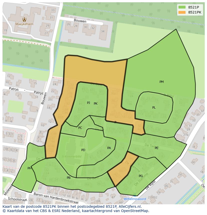Afbeelding van het postcodegebied 8521 PK op de kaart.