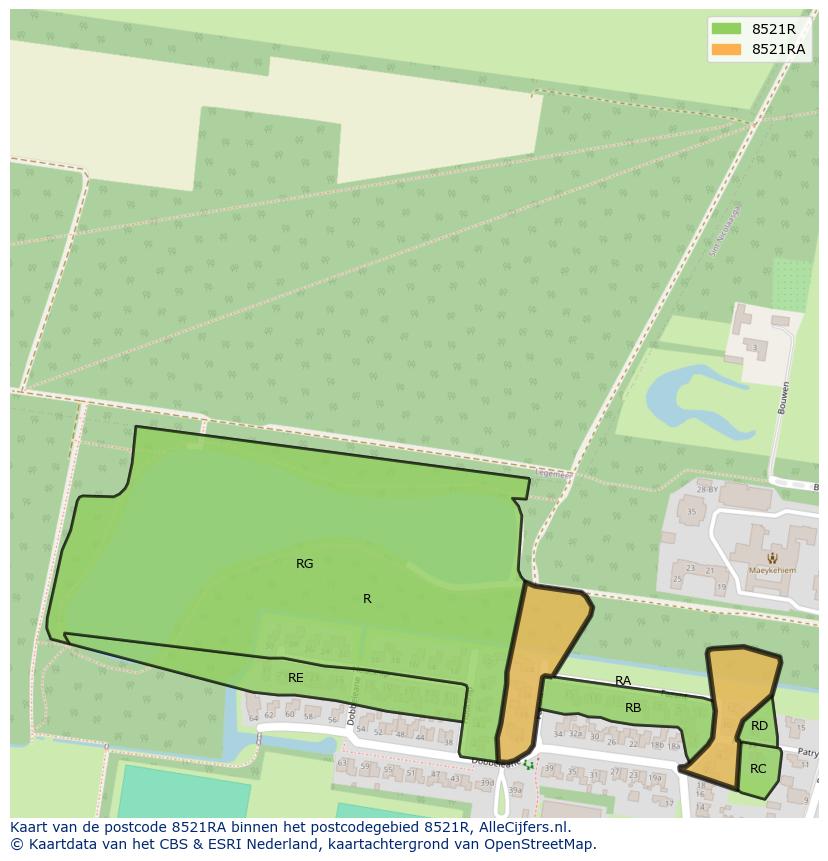 Afbeelding van het postcodegebied 8521 RA op de kaart.