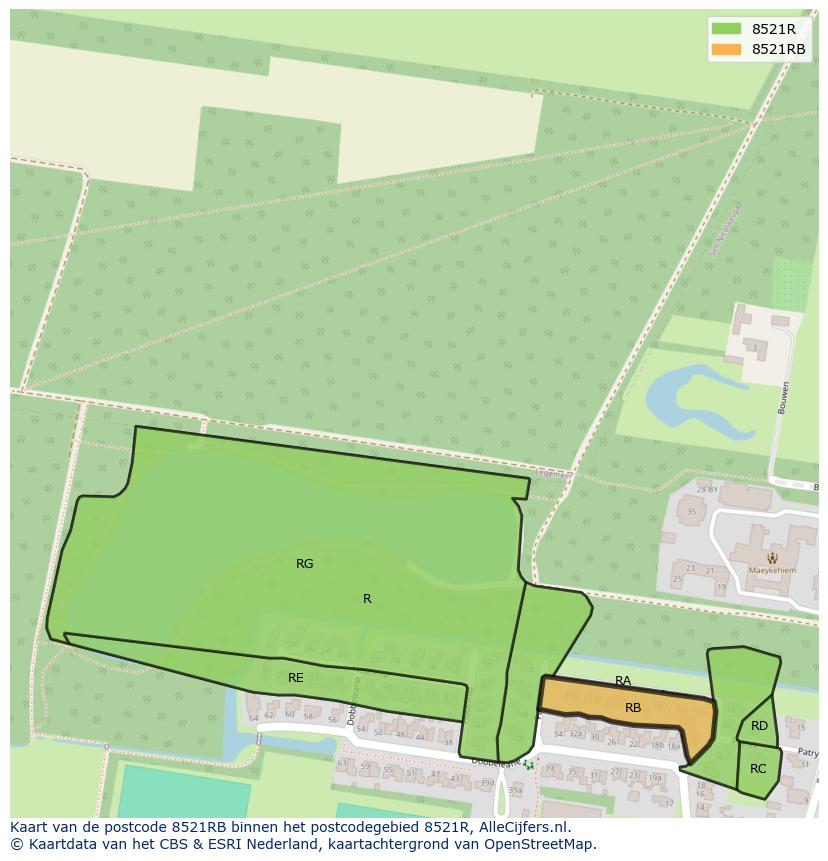 Afbeelding van het postcodegebied 8521 RB op de kaart.