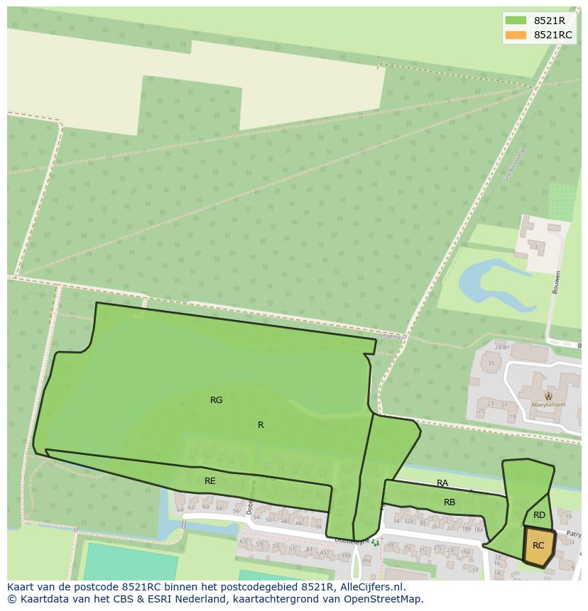 Afbeelding van het postcodegebied 8521 RC op de kaart.