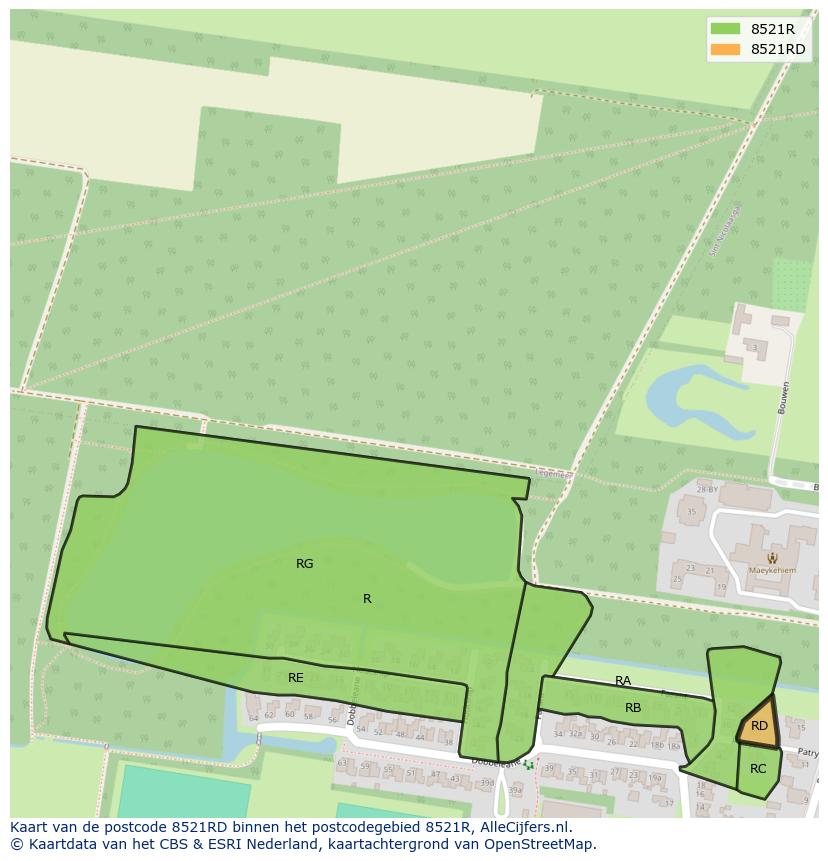 Afbeelding van het postcodegebied 8521 RD op de kaart.