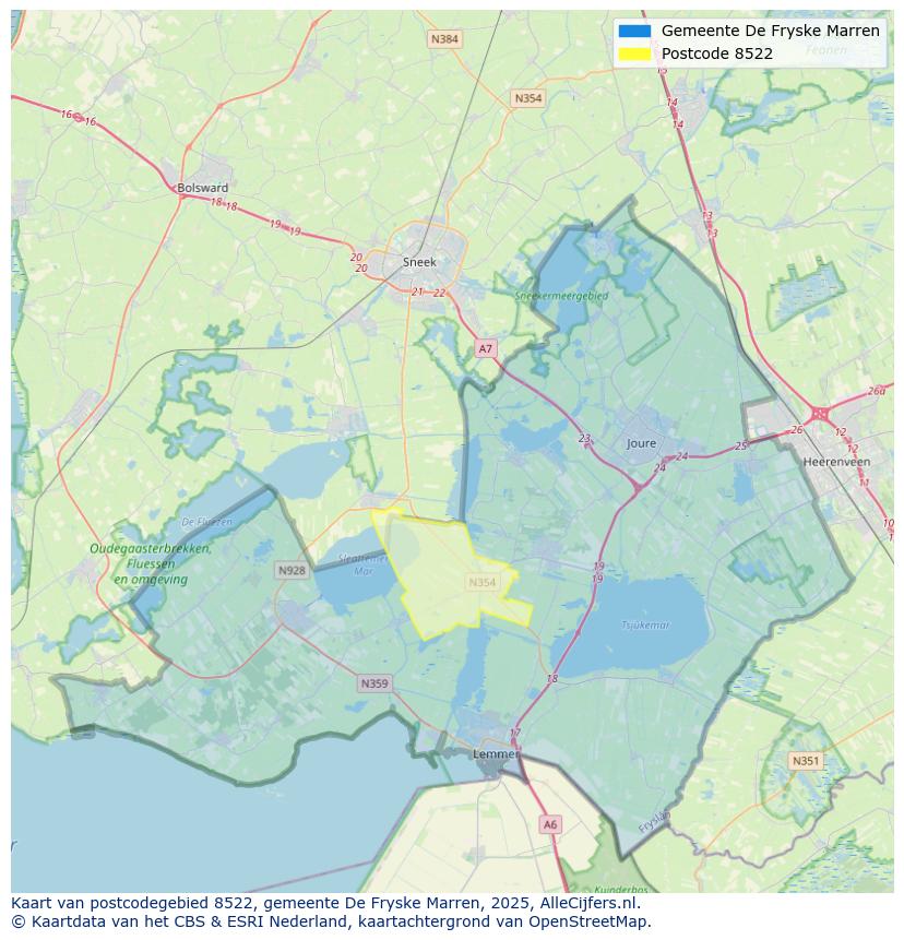 Afbeelding van het postcodegebied 8522 op de kaart.