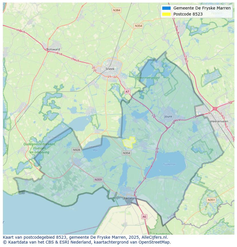 Afbeelding van het postcodegebied 8523 op de kaart.