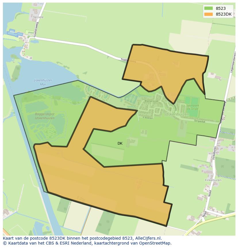 Afbeelding van het postcodegebied 8523 DK op de kaart.