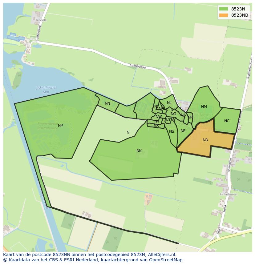 Afbeelding van het postcodegebied 8523 NB op de kaart.