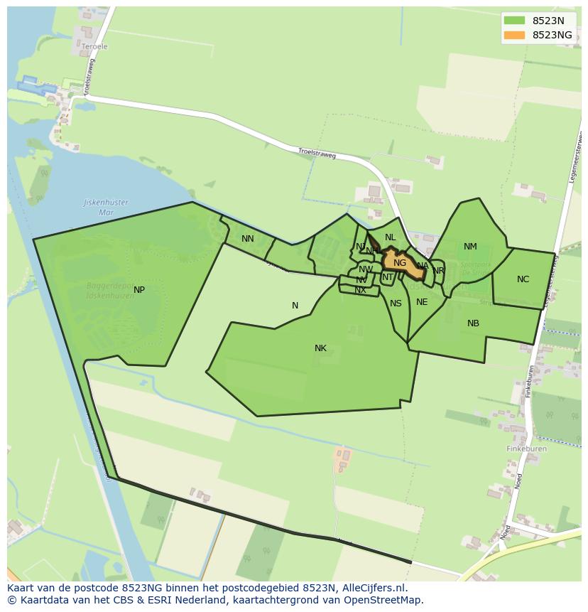 Afbeelding van het postcodegebied 8523 NG op de kaart.