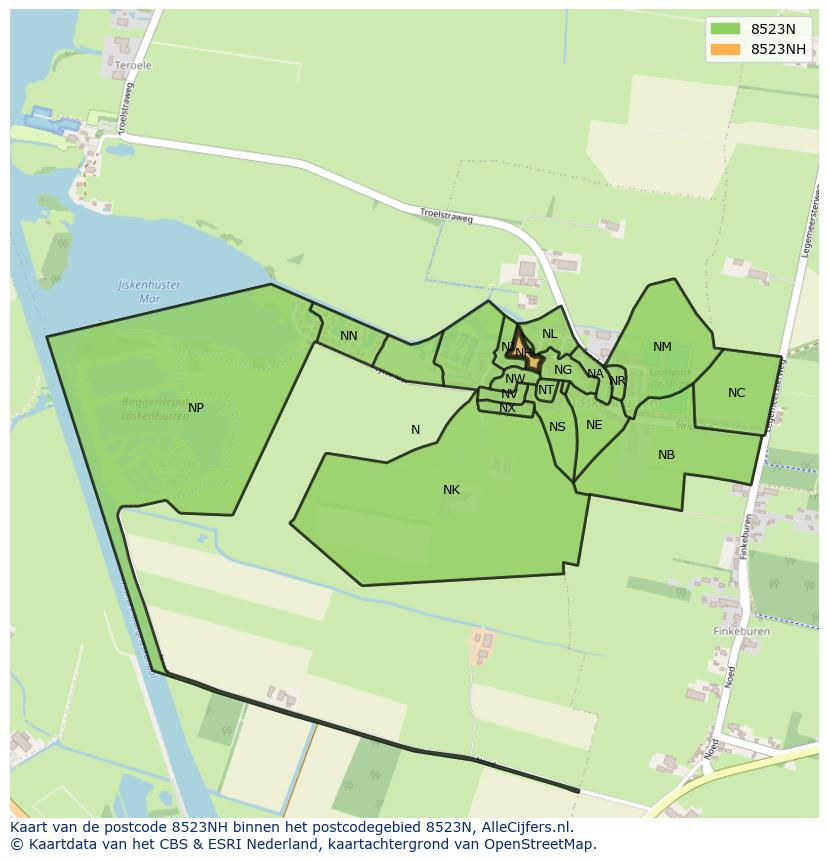 Afbeelding van het postcodegebied 8523 NH op de kaart.