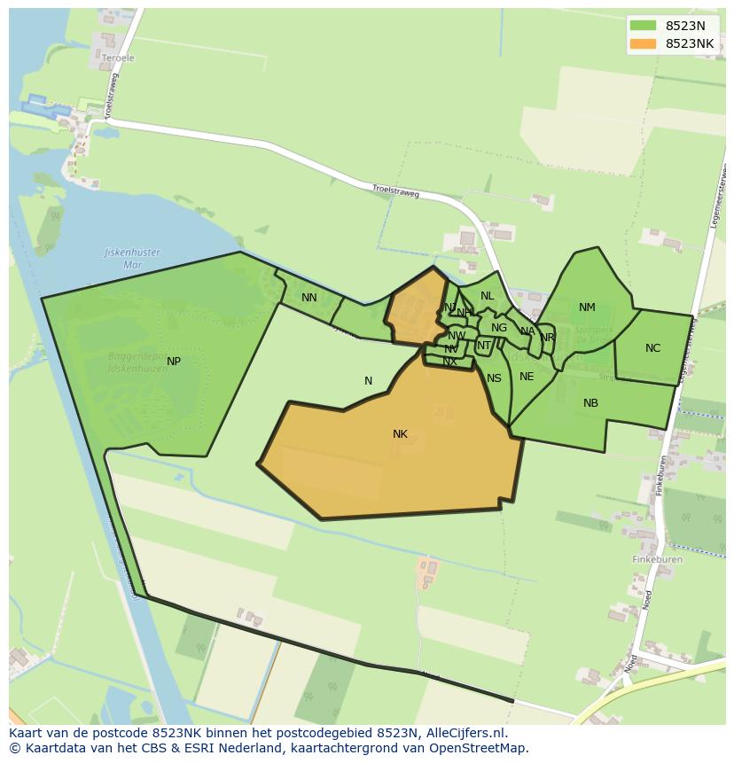 Afbeelding van het postcodegebied 8523 NK op de kaart.