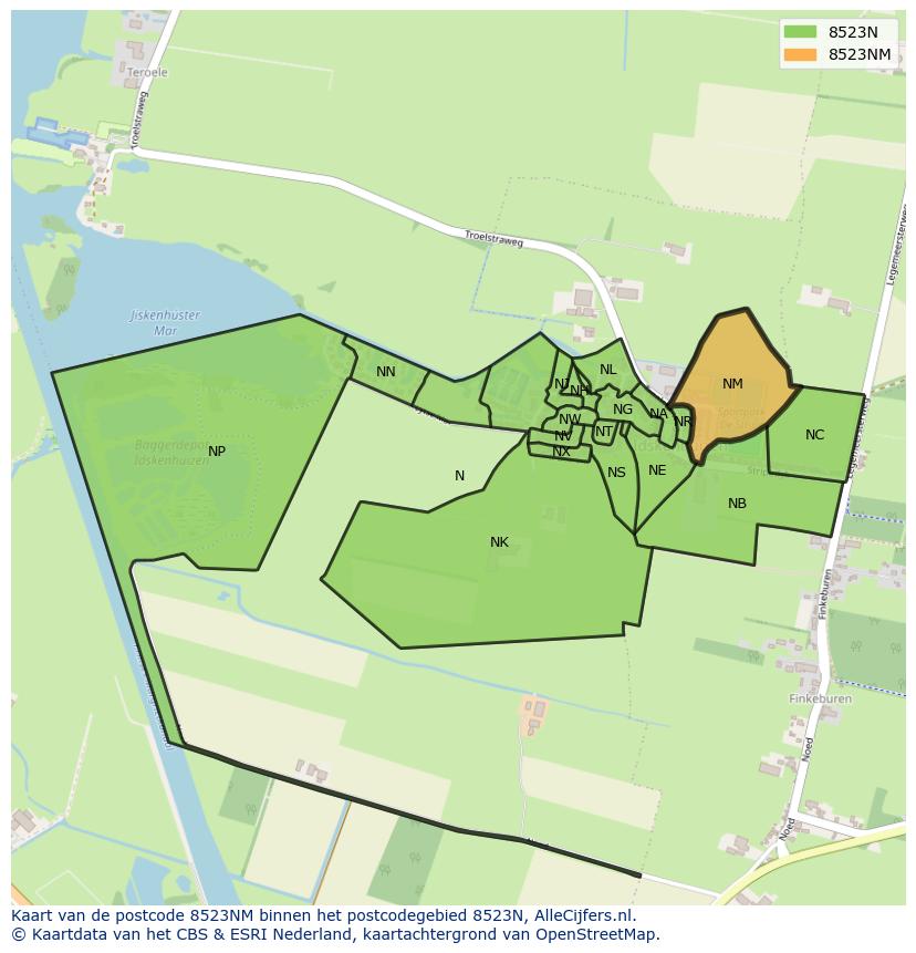 Afbeelding van het postcodegebied 8523 NM op de kaart.